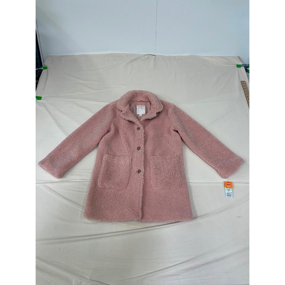 Cat & Jack Girls XL Light Mauve Sherpa Faux Fur Coat Pink Button Up Jacket New